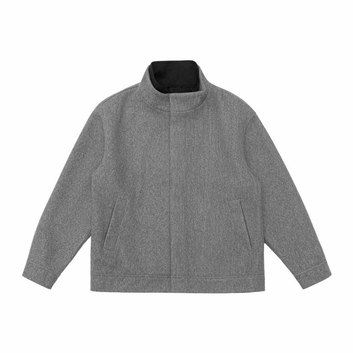 Men's short jacket made of wool blend in boxy cut with high closed funnel collar Mune Fashion