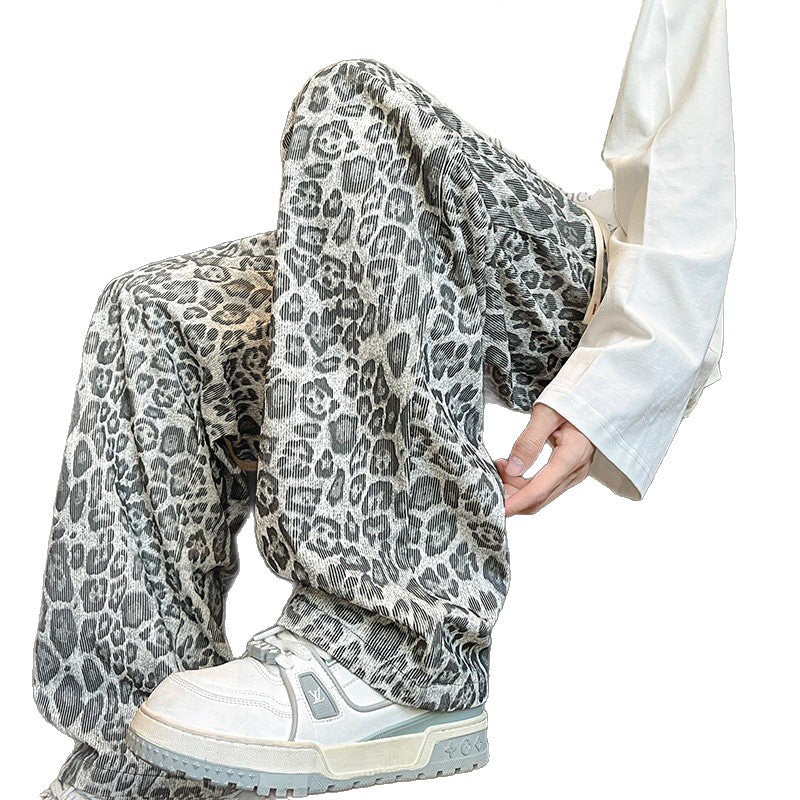 Men's Loose Fit Leopard Print Pants made of Lightweight Viscose Blend with Drawstring Mune Fashion