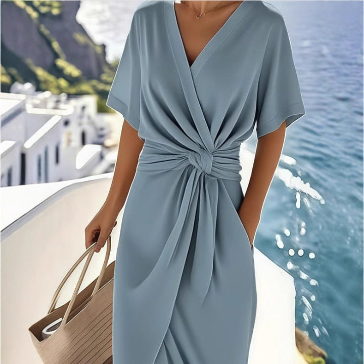 Women's wrap dress with elegant draping and side slit Mune Fashion