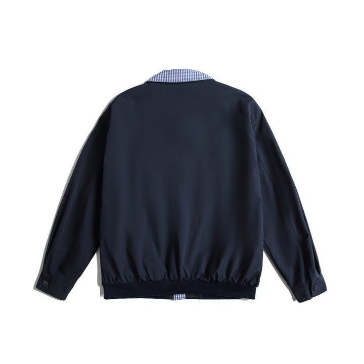 Men's Lightweight Harrington Bomber Jacket with Checkered Shirt Collar and Flap Pockets Mune Fashion