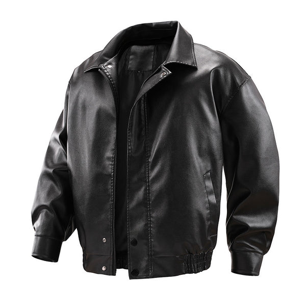 Men's Fashionable Faux Leather Jacket with High Collar Mune Fashion