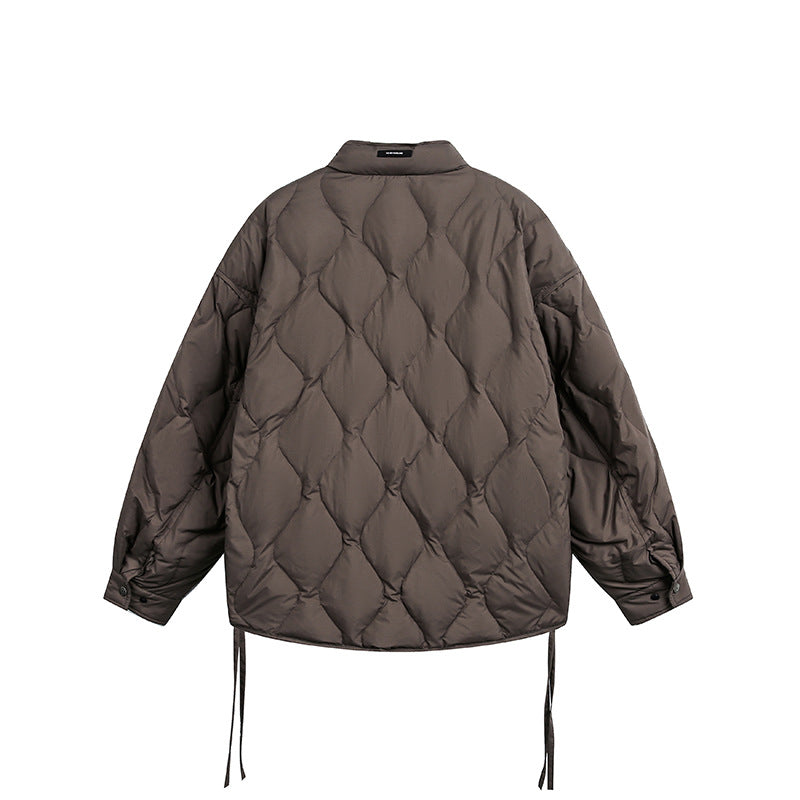 Men's Short Quilted Oversized Insulation Jacket with Diamond Quilting Mune Fashion