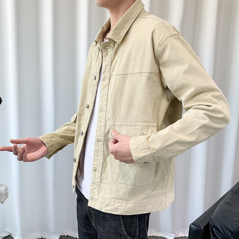 Men's cord jacket in worker-blouson style with metal button closure and patch pockets Mune Fashion