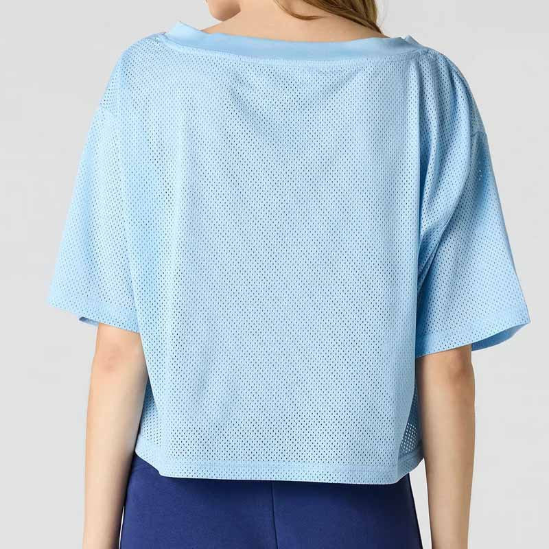 Women's Oversized Cropped Sports Shirt with Mesh Inserts and Graphic Print Mune Fashion