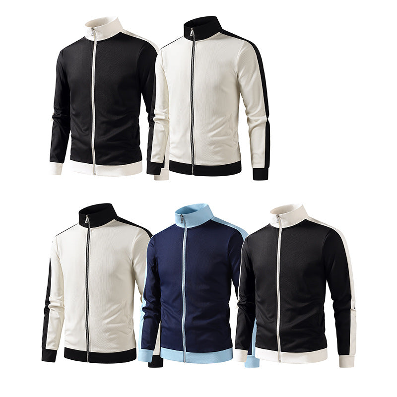 Men's retro track jacket with stand-up collar, contrast stripes, and visible zipper Mune Fashion