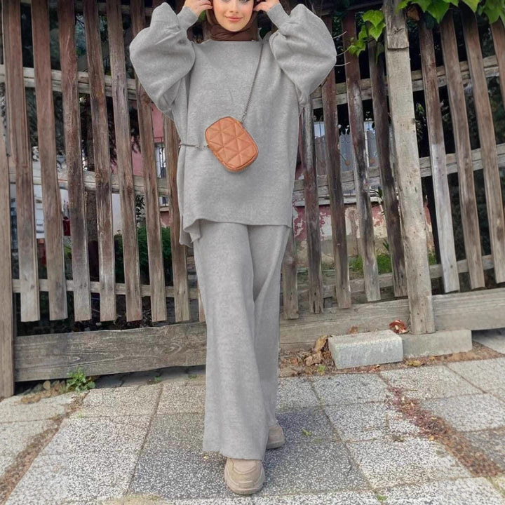 Women's Oversize Knit Set with Balloon Sleeves & Wide Palazzo Pants Leg Mune Fashion