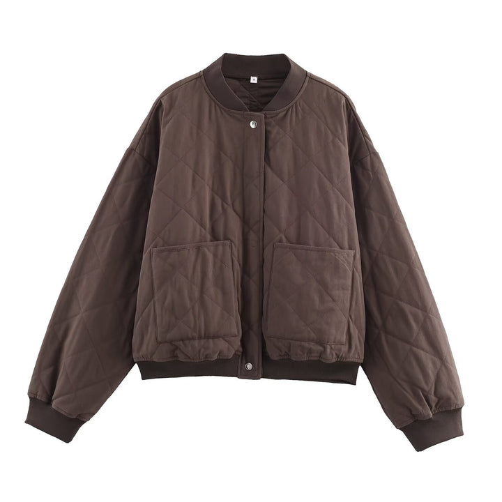 Women Oversized Quilted Blouson with Raglan Sleeves and Patch Pockets Mune Fashion