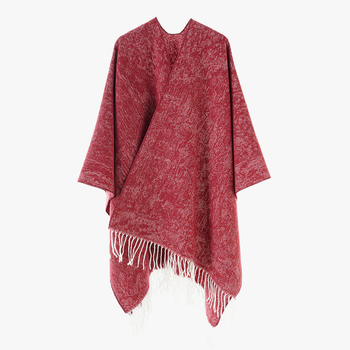 Women's poncho made of wool blend knit with fringes and wide oversized cut Mune Fashion