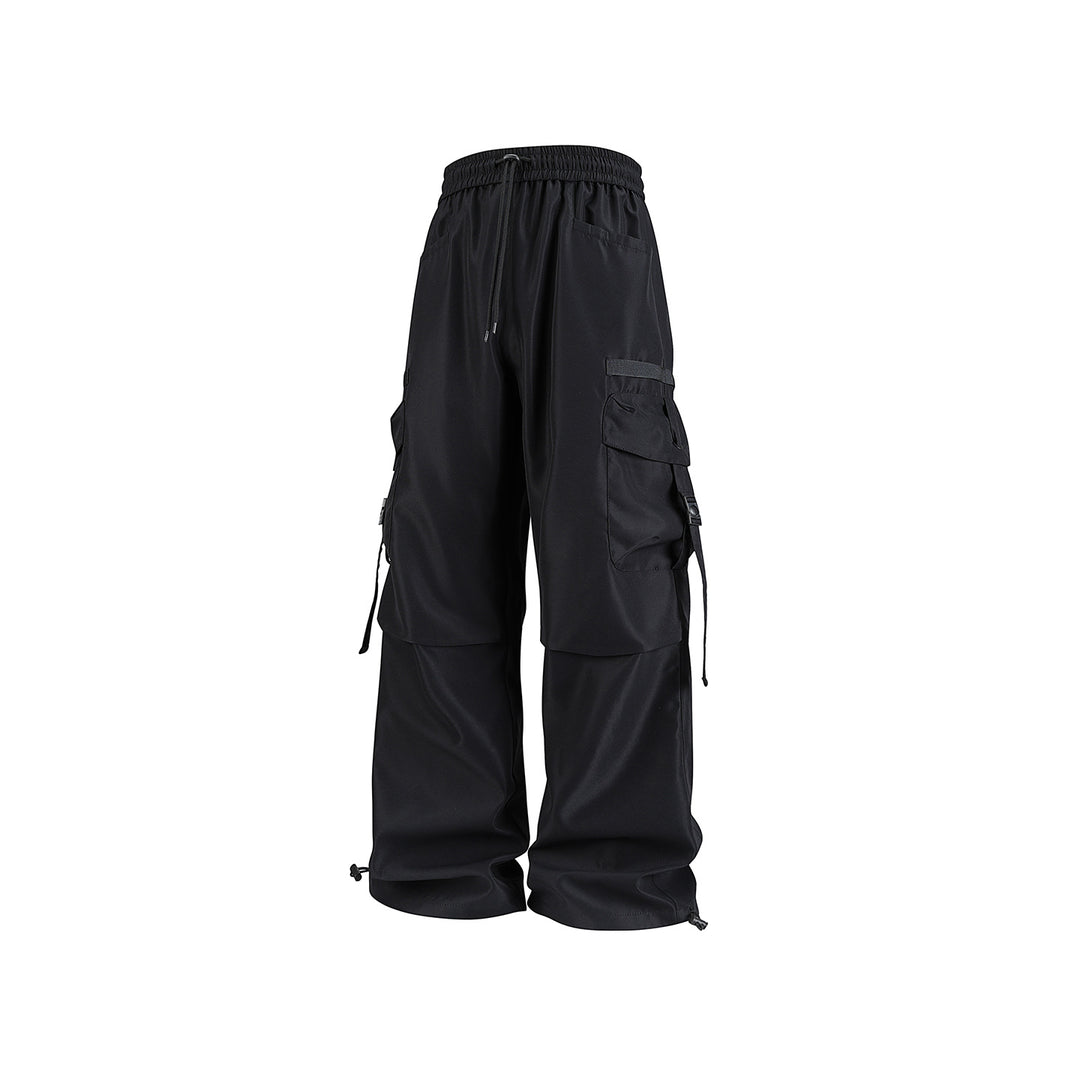 Men's Wide Cargo Pants with Multi-Pockets, Adjustable Drawstring Waistband, and Modular Strap Details Drune