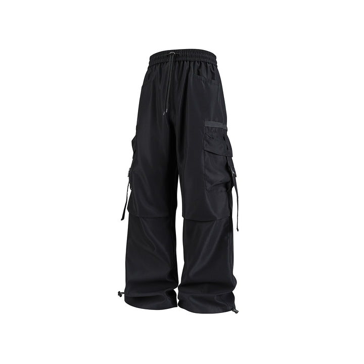 Men's Wide Cargo Pants with Multi-Pockets, Adjustable Drawstring Waistband, and Modular Strap Details Drune