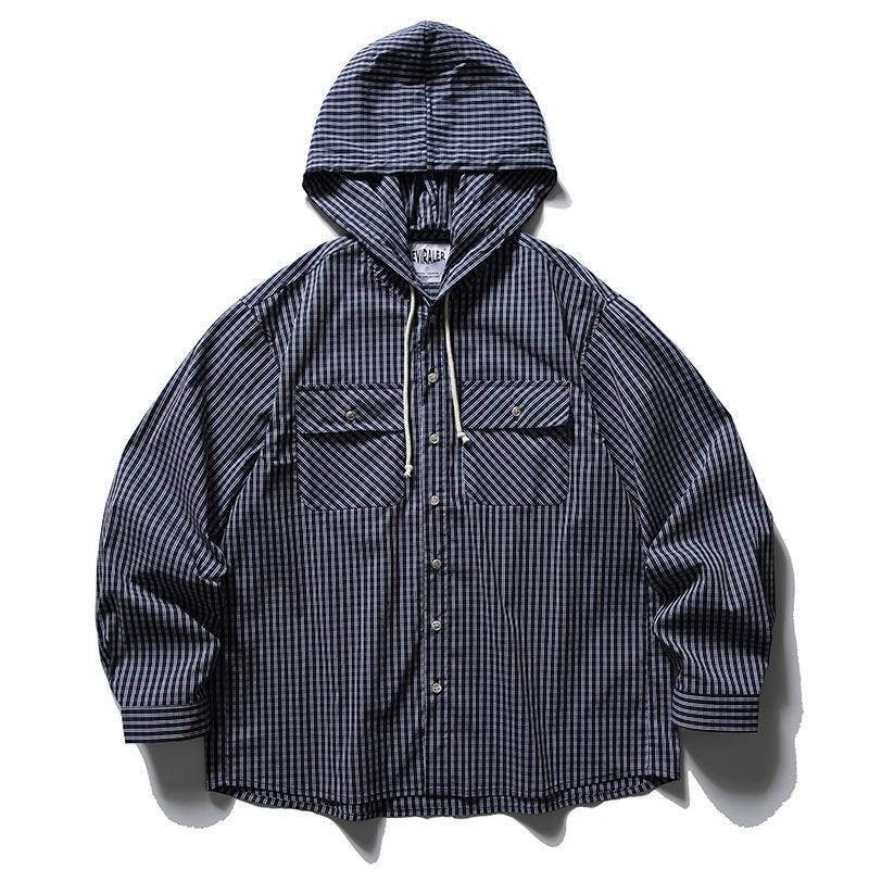 Unisex Loose-fitting hooded overshirt made of cotton blend with check pattern and breast pockets Mune Fashion