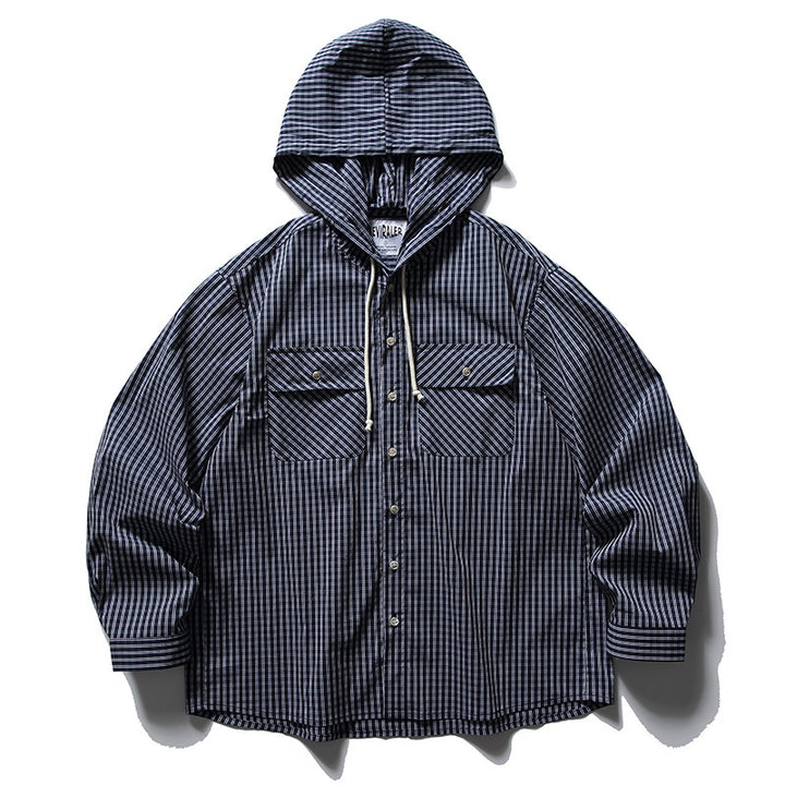Unisex Loose-fitting hooded overshirt made of cotton blend with check pattern and breast pockets Mune Fashion