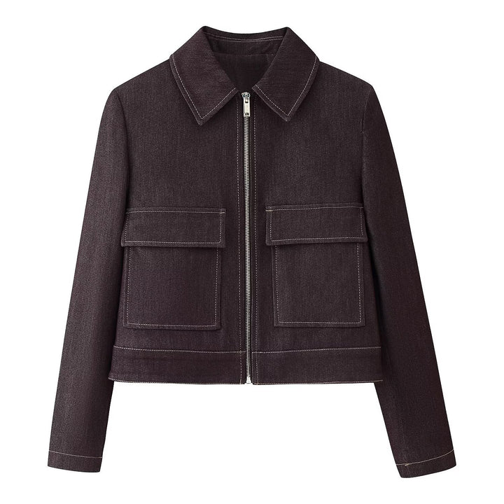 Women Short Boxy Jeans Jacket with Full Zip and Flap Patch Pockets Mune Fashion