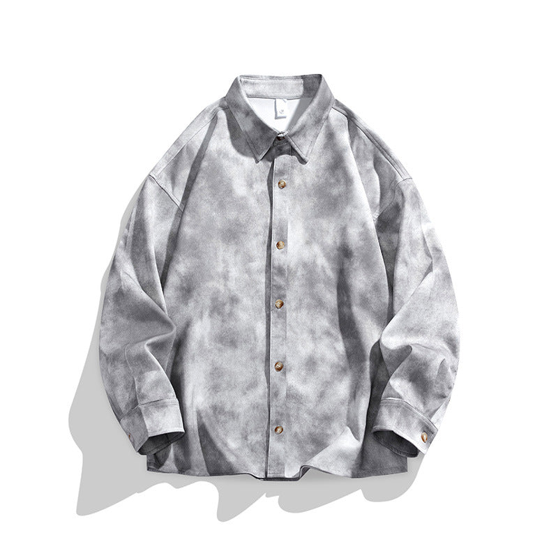Men's Oversized Shirt Jacket in Washed Tie Dye Look with Wooden Button Placket & Casual Silhouette Mune Fashion