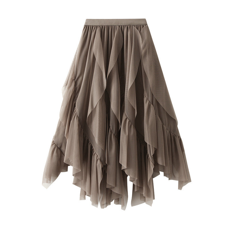 Women's layered tulle tiered skirt with asymmetric ruffle and elastic waistband Mune Fashion