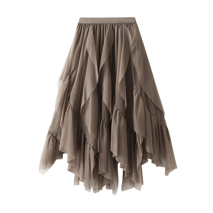 Women's layered tulle tiered skirt with asymmetric ruffle and elastic waistband Mune Fashion