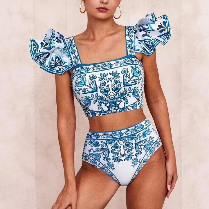 Ladies Bikini Set with playful puff sleeves and elegant wrap skirt Mune Fashion