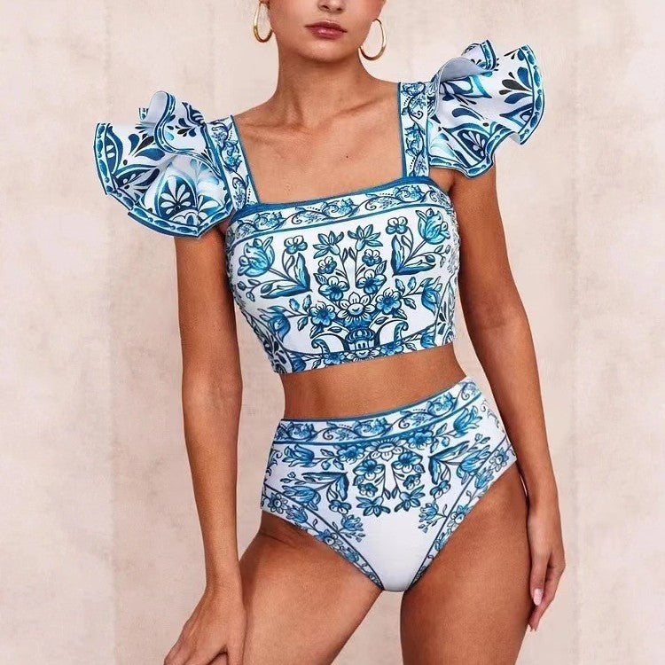 Ladies Bikini Set with playful puff sleeves and elegant wrap skirt Mune Fashion
