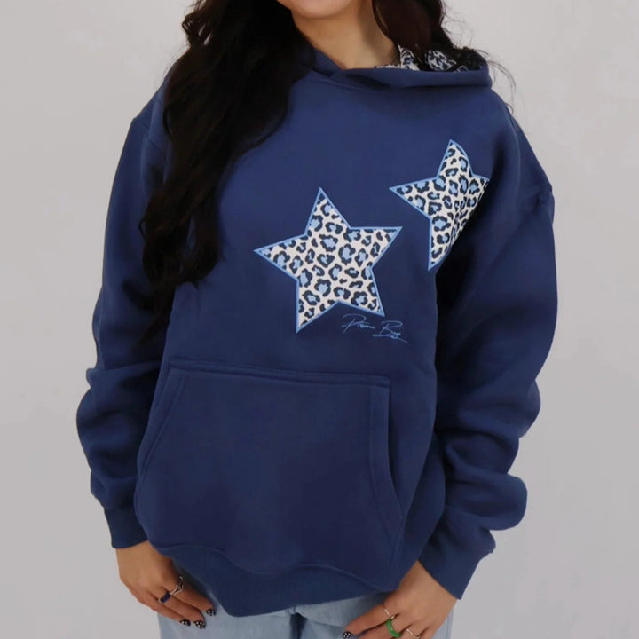Women nan Oversize hoodie with star appliqués and lined hood Mune Fashion