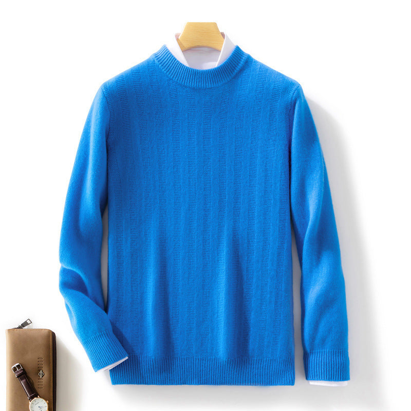 Men's fine knit pullover with a short stand-up collar, textured vertical ribbing, and slim fit Mune Fashion