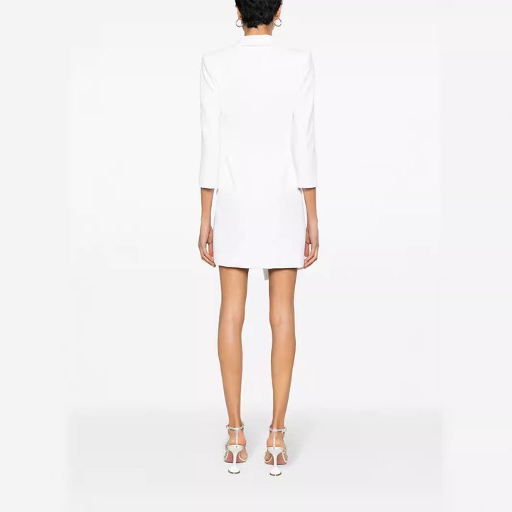 Women Tailored Blazer Dress with Asymmetrical Hem and 3/4 Sleeves Mune Fashion