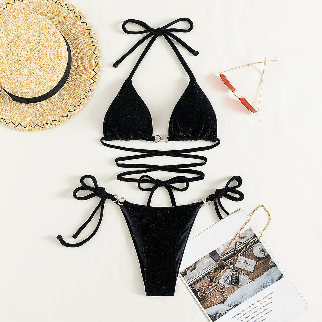 Women's triangle bikini with adjustable straps and luxurious velvet design Mune Fashion