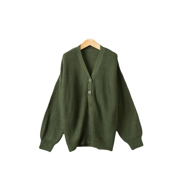 Women Waffle Structure Cardigan with Deep V Neck and Boxy Oversized Cut Mune Fashion