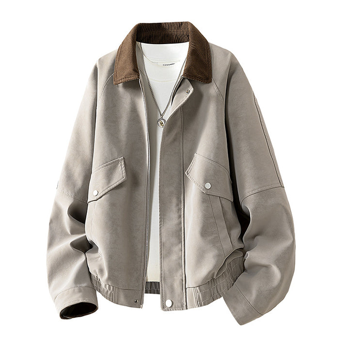 Men's Oversized Velour-Look Transitional Blouson with Shirt Collar, Zipper & Elastic Hem