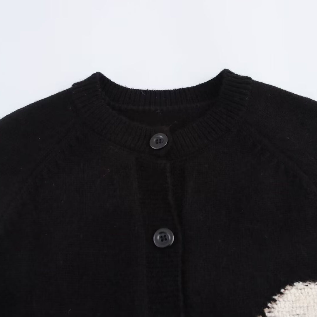 Ladies knit cardigan with playful animal intarsias and 3D applications Mune Fashion