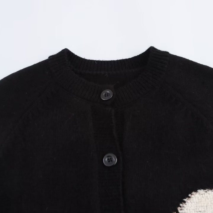 Ladies knit cardigan with playful animal intarsias and 3D applications Mune Fashion