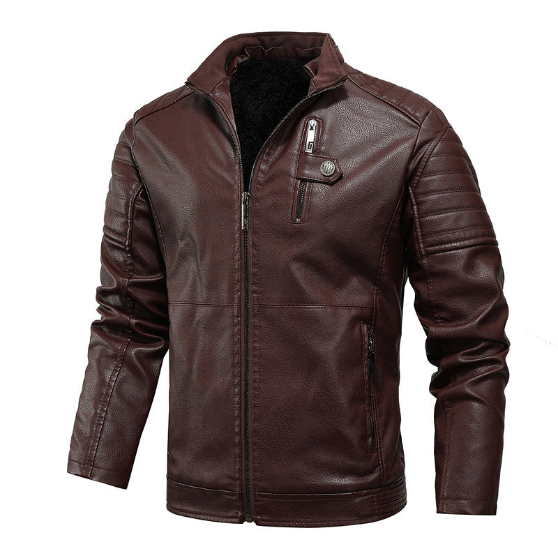 Men's biker-inspired faux leather jacket with quilted sleeves and teddy lining Mune Fashion