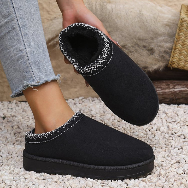 Women Padded Velour Slippers with Knitted Shaft Band and Profiled Platform Sole Mune Fashion