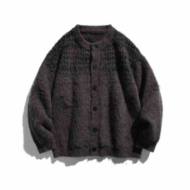 Women's Chunky Knit Oversized Cardigan in Mohair Look with Round Neckline and Button Placket Mune Fashion