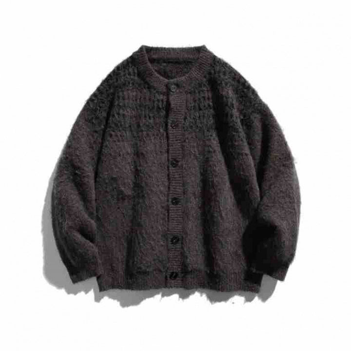 Women's Chunky Knit Oversized Cardigan in Mohair Look with Round Neckline and Button Placket Mune Fashion