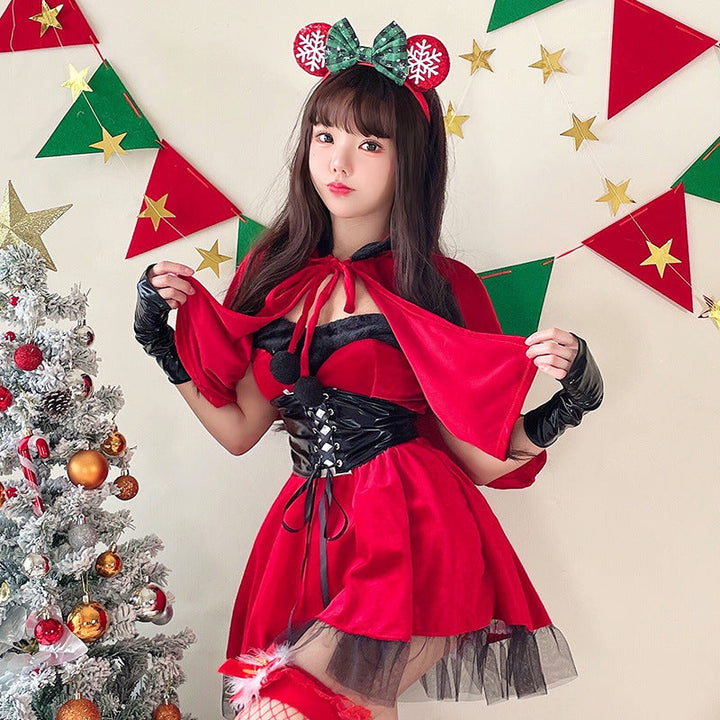 Women's Devil Costume with Hood and Ruffles Mune Fashion