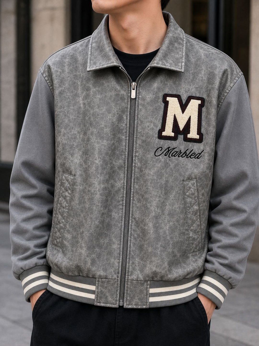 Men's Fashionable Bomber Jacket with Embroidery Details Mune Fashion