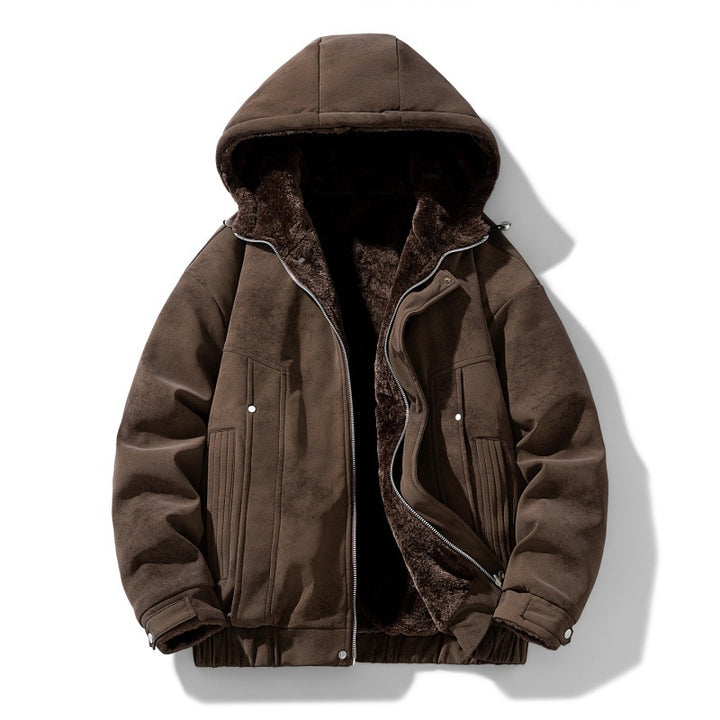 Men's hooded jacket with teddy lining and faux suede look Mune Fashion
