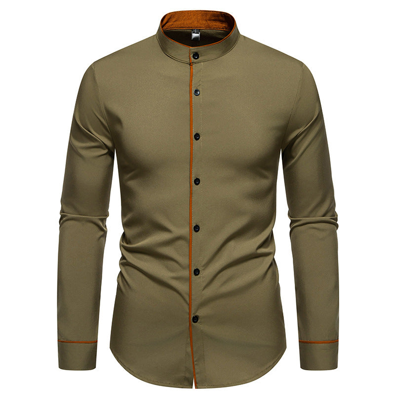Men's slim fit shirt with stand-up collar, contrasting piping, and stretch cotton blend Mune Fashion