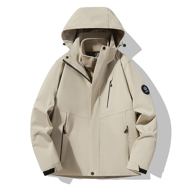 Men's three-layer breathable softshell trekking jacket with integrated fleece collar and adjustable hood Mune Fashion