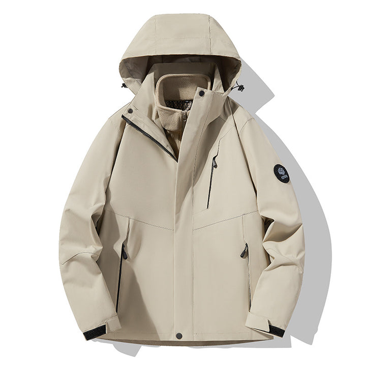 Men's three-layer breathable softshell trekking jacket with integrated fleece collar and adjustable hood Mune Fashion