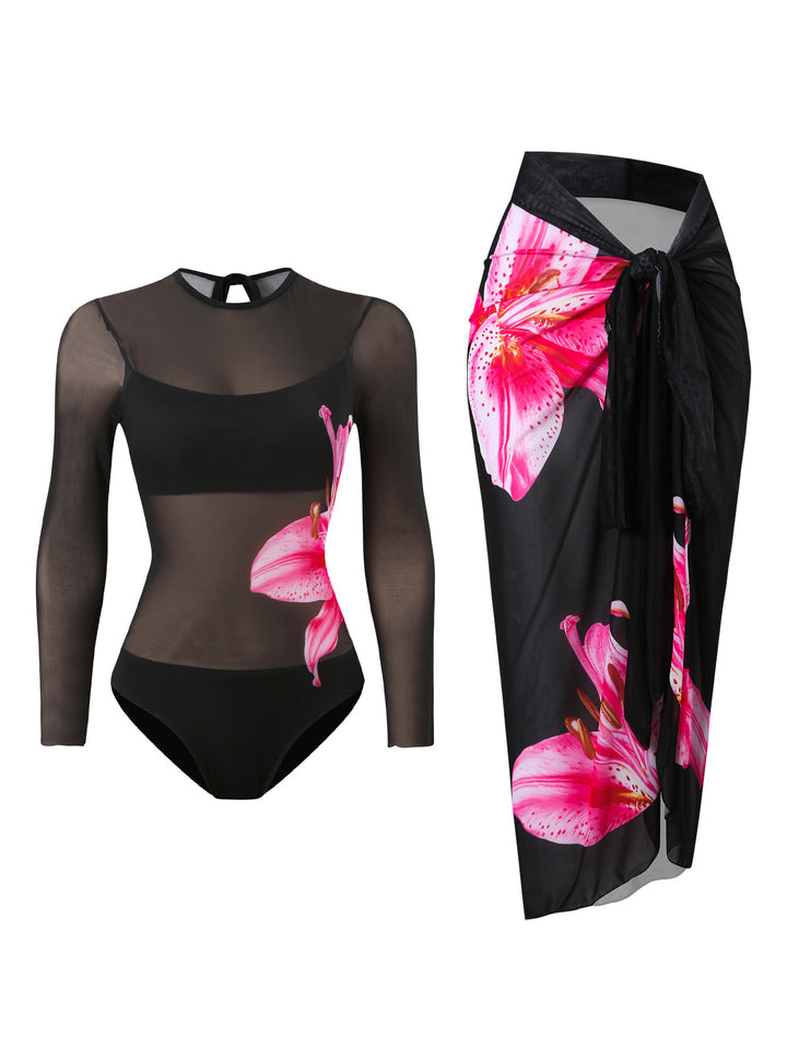 Women's swimsuit with elegant transparent wrap skirt Mune Fashion