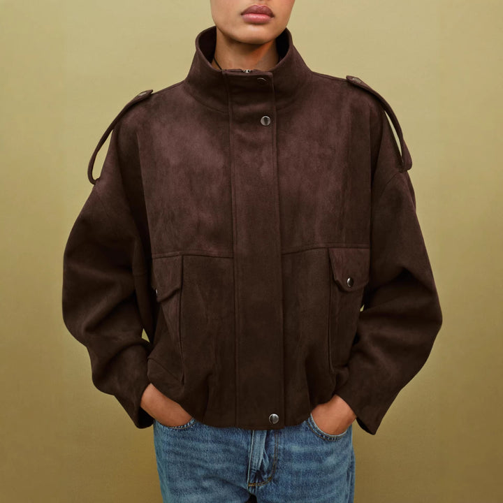 Women's Stylish Suede Jacket with Big Pockets