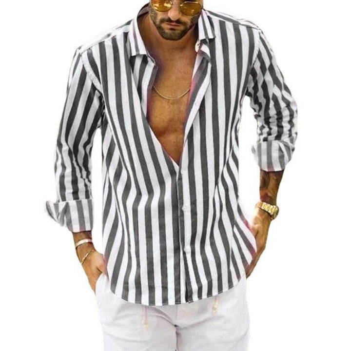 Men's slim fit long sleeve shirt with Kent collar and vertical stripe pattern Mune Fashion
