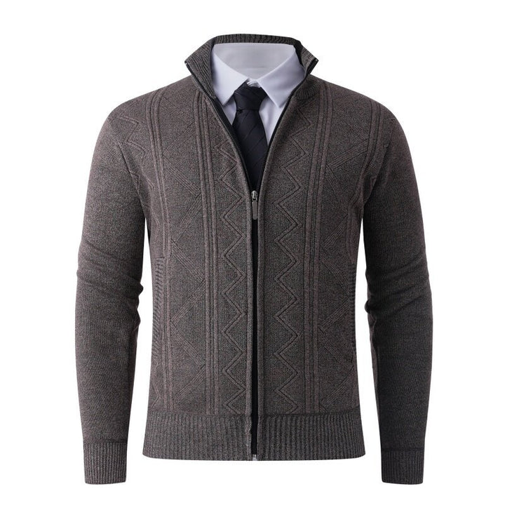 Men's knit zip jacket with stand-up collar and subtle diamond pattern Mune Fashion
