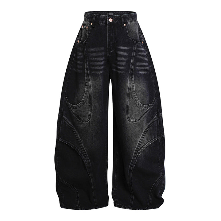 Women's Wide High-Waisted Balloon Jeans with Distinctive Panel Seams Mune Fashion