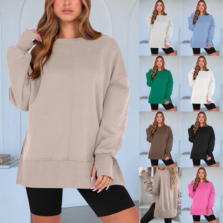 Women Oversize Sweatshirt with Center Seams, Round Neck and Drop Shoulder Mune Fashion