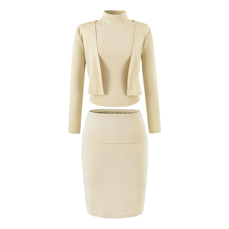 Ladies two-piece business knit set with turtleneck top, bolero, and pencil skirt Mune Fashion