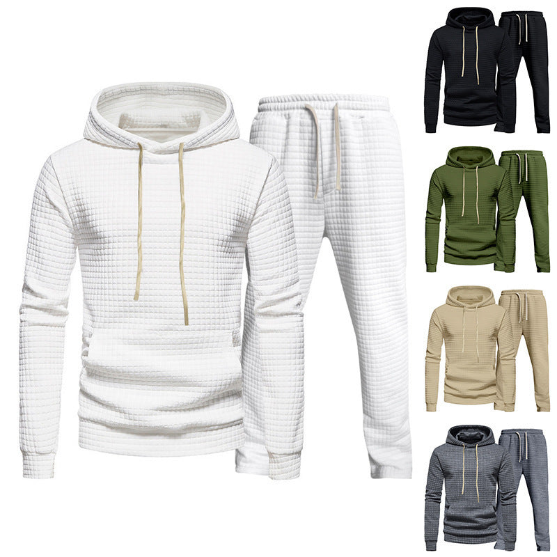Men's Waffle Texture Leisure Set with Hoodie and Drawstring Joggers Mune Fashion