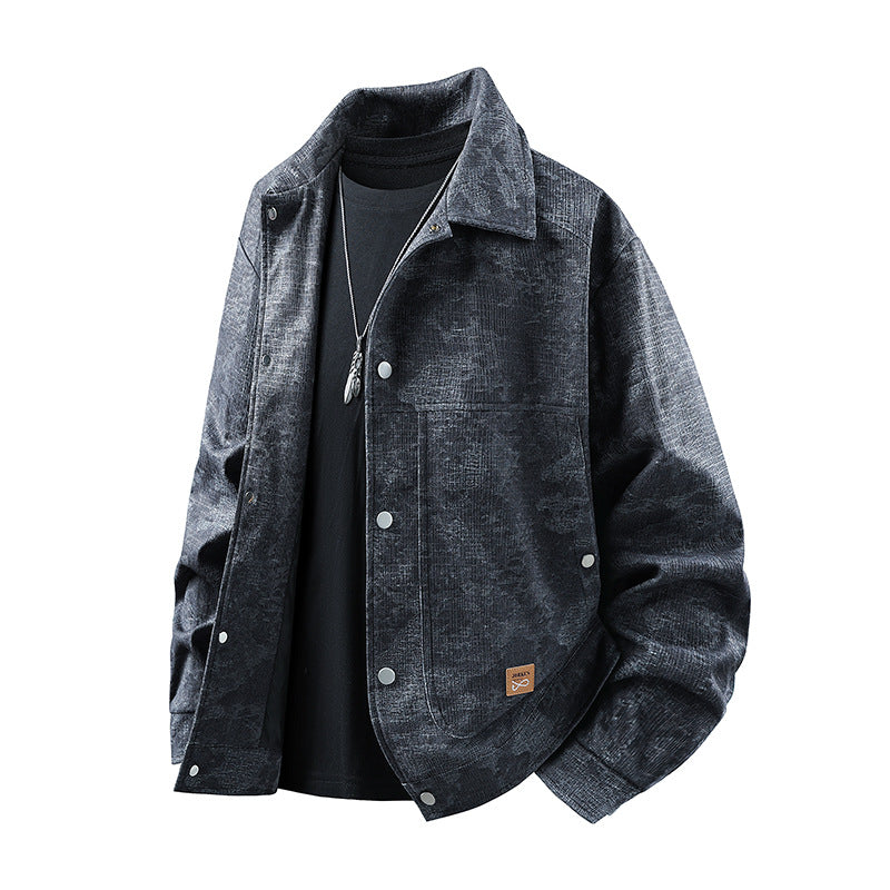 Men's velvety cord overshirt with patch pockets and snap button placket Mune Fashion