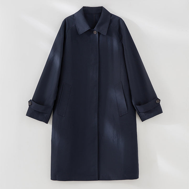 Women Mid-Length Trench Coat with concealed snap placket and adjustable cuffs Mune Fashion